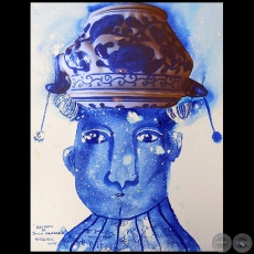 Retrato de joven mandarín - Serie AZUL dibujo sobre papel de Ricardo Migliorisi - Año: 2018